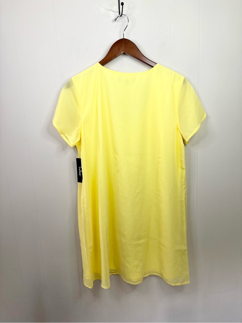 Lulus short-sleeve V-neck mini dress yellow size L new bright vibrant spring - Picture 4 of 4